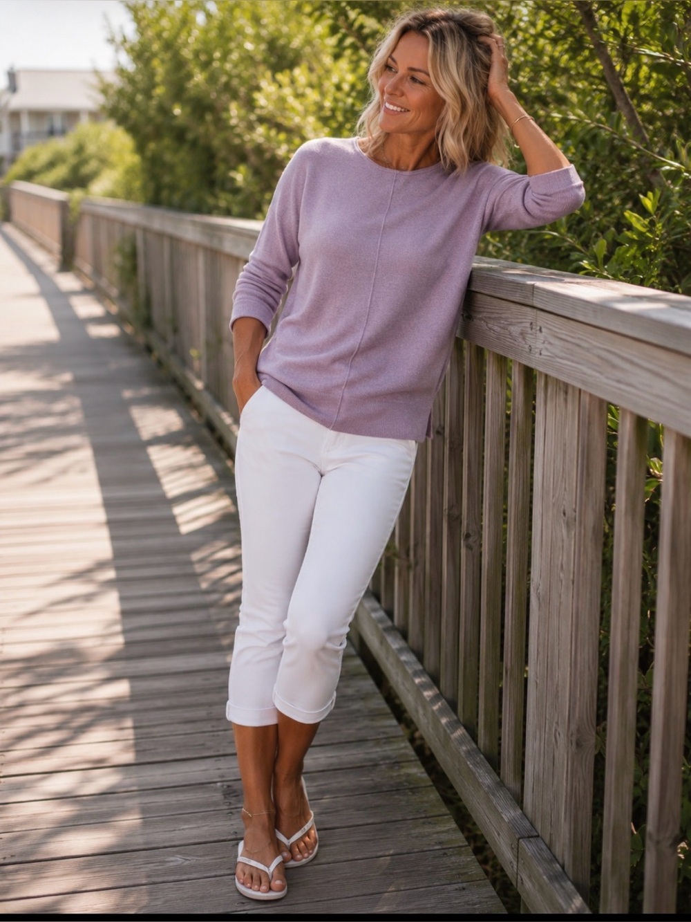 Chico’s Lilac Lightweight Pullover Sweater - Relaxed Boatneck Drop Shoulder (1)